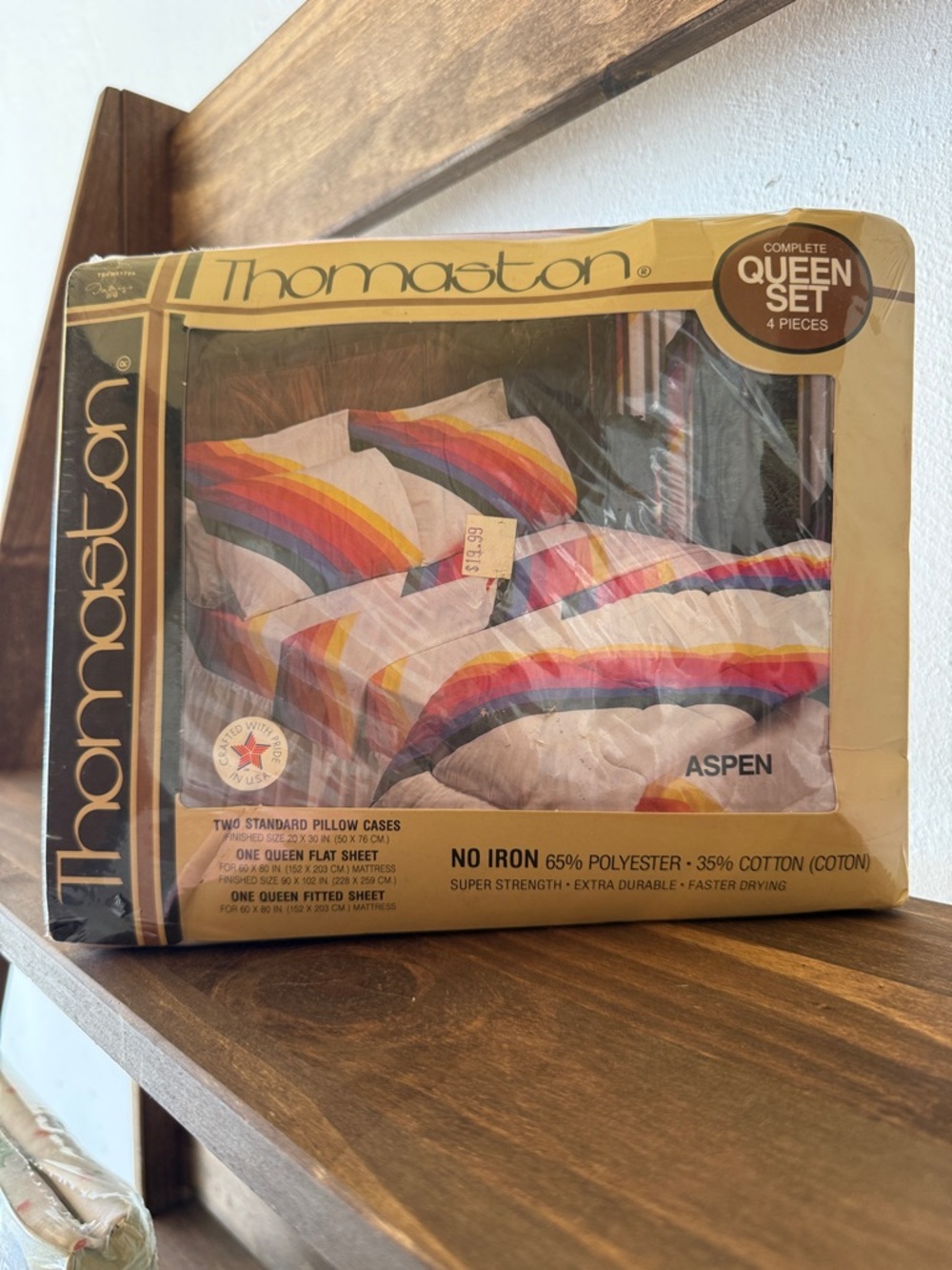 Thomaston Rainbow Aspen Queen Sheet Set NOS Vintage 80s USA Bedding
